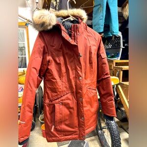 Eddie Bauer Women's Rust colored Parka with Faux Fur Trim